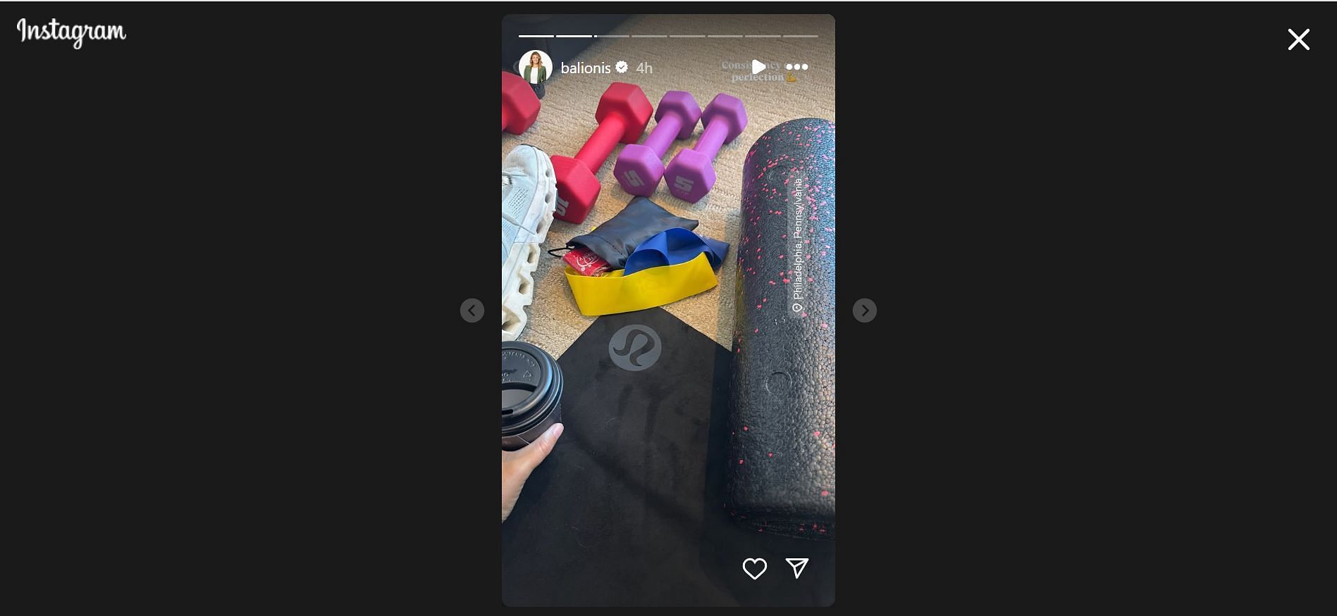 Amanda Balionis' Instagram story about her fitness (Image via: IG @balionis)